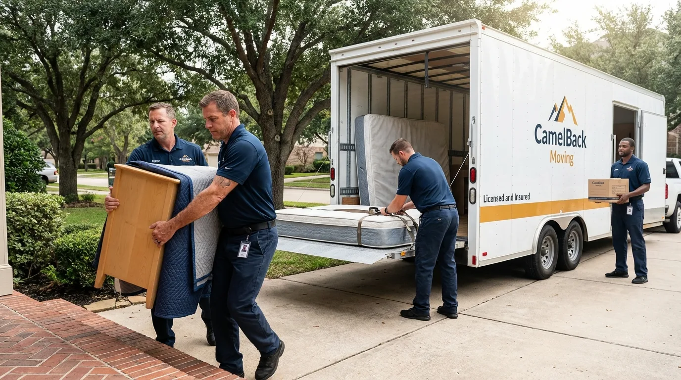 Crew loading residential truck for cross-state move from Jeffersonville, IN