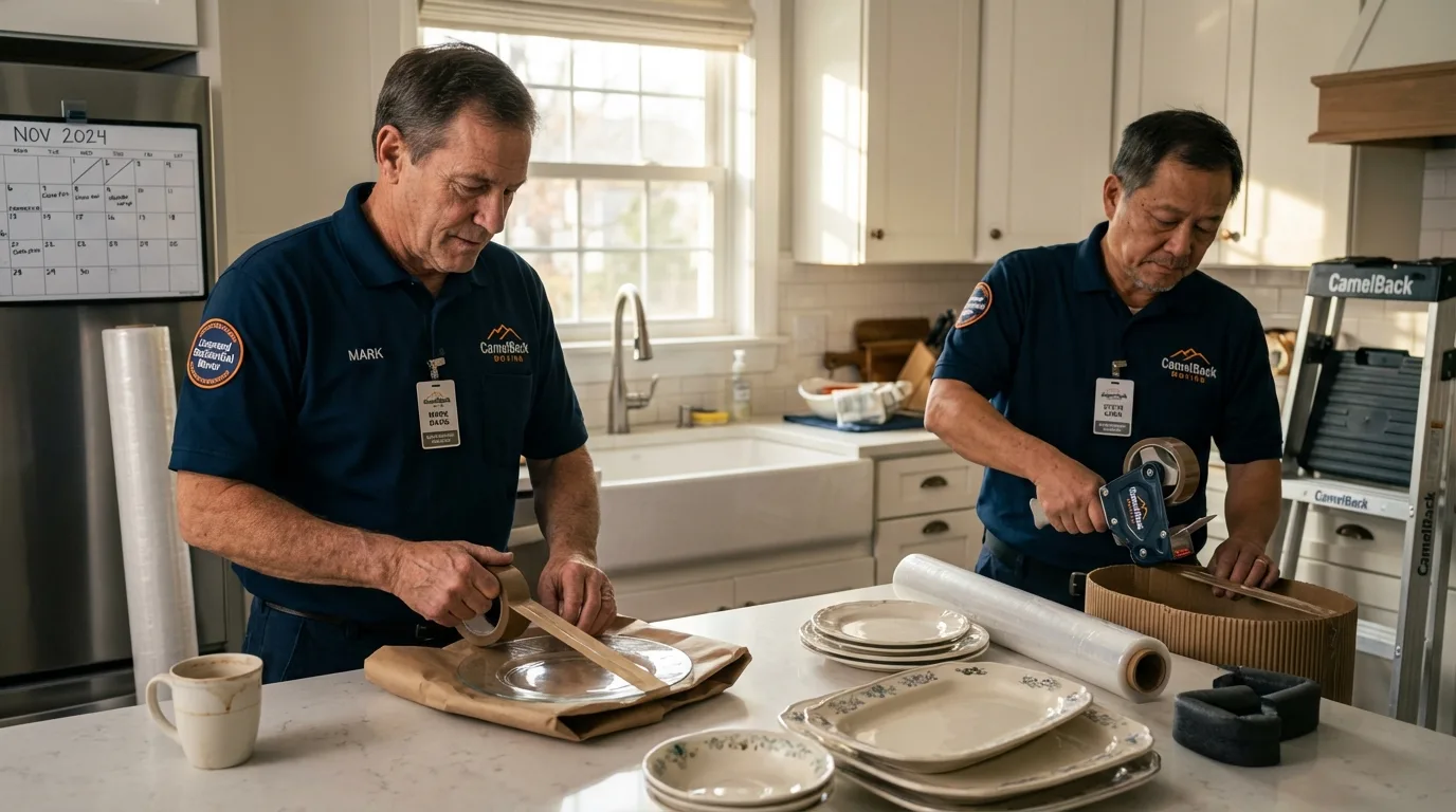 Professional crew packing kitchen dishware in Jeffersonville, IN